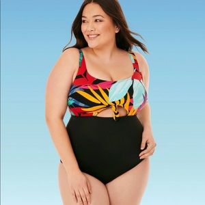Slim Control Tie-Front Cut Out One Piece Swimsuit